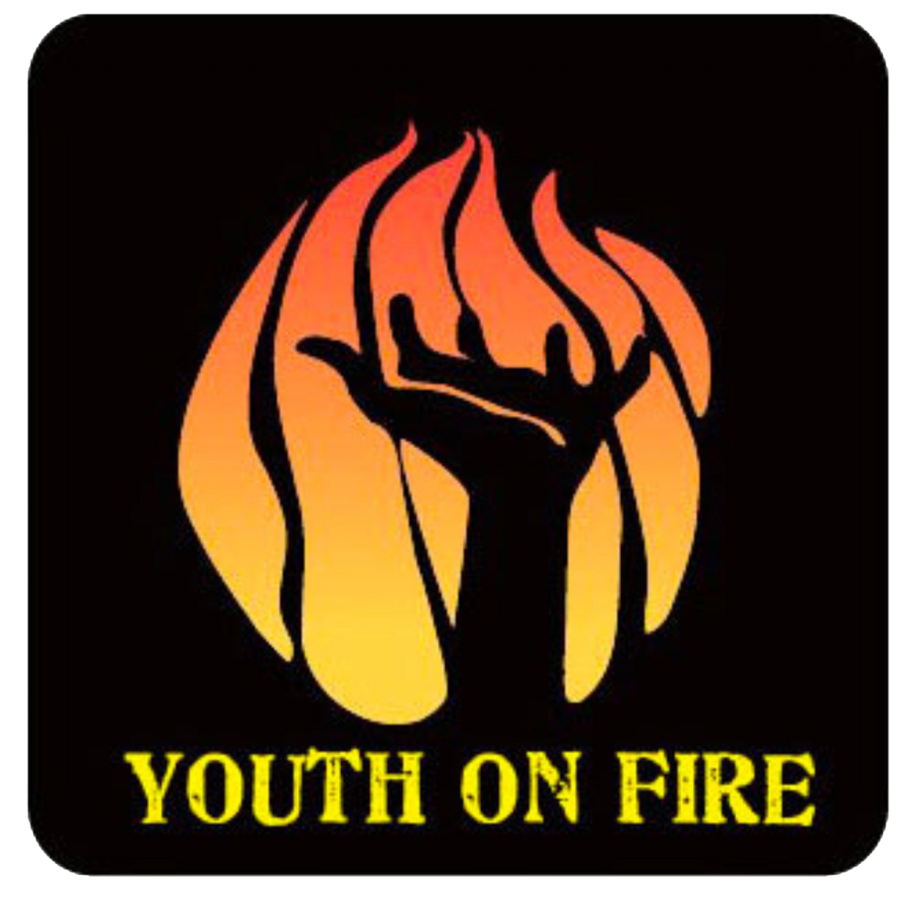 Youth on Fire logo with hand held up over fire